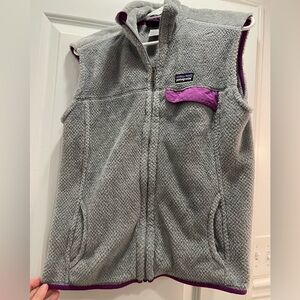 Women's Large Patagonia Re-Tool Fleece Gray Purple Full Zip Polartec Vest
